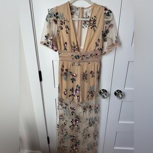Honey Belle Embroidered Beige Floral Maxi Romper Dress size S